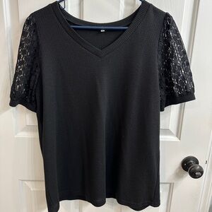 Elegant Black Lace Sleeve Women's Top